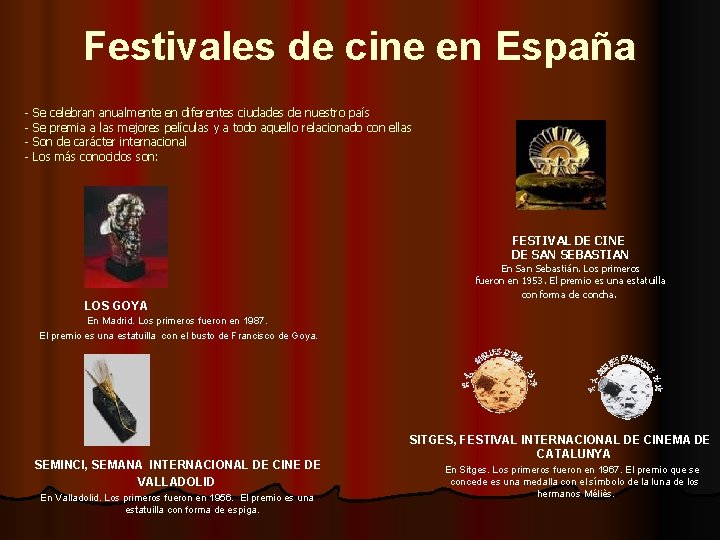 Festivales de cine en España - Se celebran anualmente en diferentes ciudades de nuestro