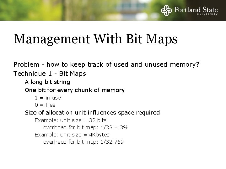 Management With Bit Maps Problem - how to keep track of used and unused