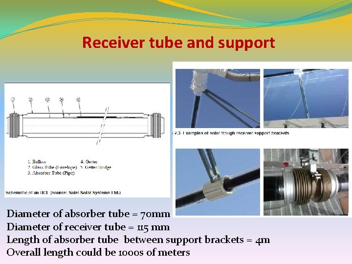 Receiver tube and support Diameter of absorber tube = 70 mm Diameter of receiver