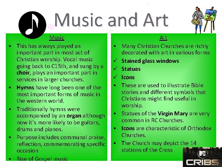 Music and Art • • • Music This has always played an important part Music and Art • • • Music This has always played an important part