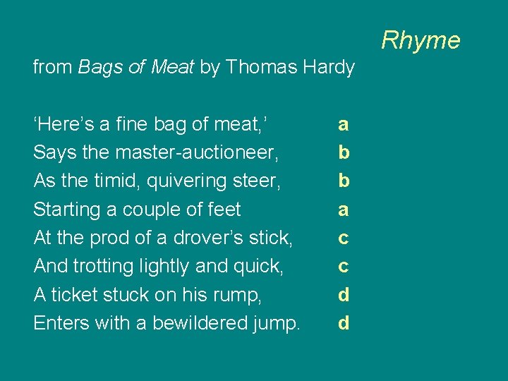 Rhyme from Bags of Meat by Thomas Hardy ‘Here’s a fine bag of meat,