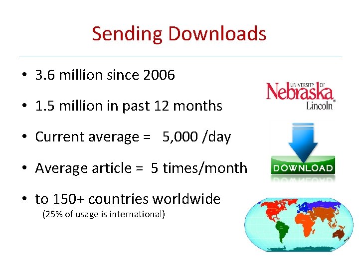 Sending Downloads • 3. 6 million since 2006 • 1. 5 million in past Sending Downloads • 3. 6 million since 2006 • 1. 5 million in past
