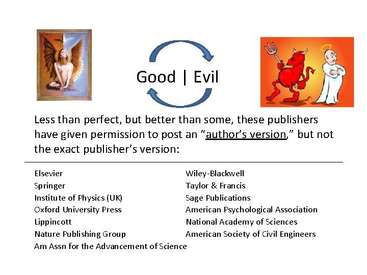 Good | Evil Less than perfect, but better than some, these publishers have given