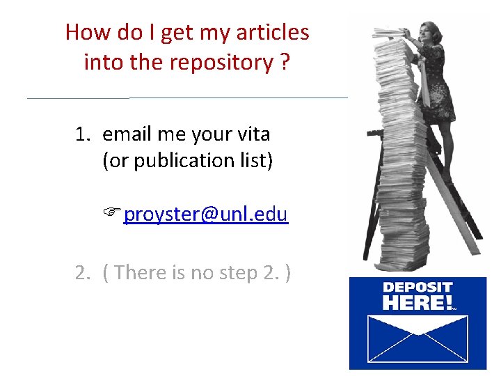 How do I get my articles into the repository ? 1. email me your