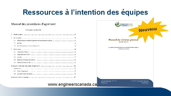 Ressources à l’intention des équipes Nouveau www. engineerscanada. ca/fr/agrement 
