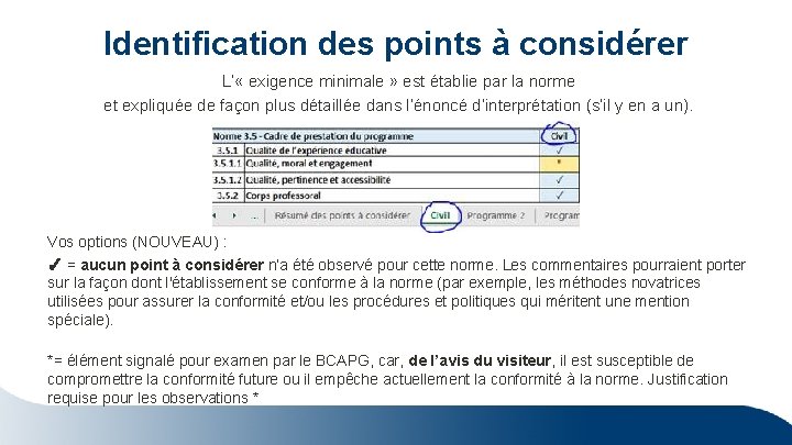 Identification des points à considérer L’ « exigence minimale » est établie par la Identification des points à considérer L’ « exigence minimale » est établie par la