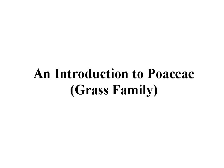 An Introduction to Poaceae (Grass Family) 