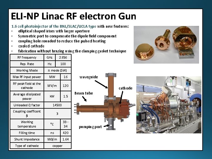 ELI-NP Linac RF electron Gun 1. 6 cell photoinjector of the BNL/SLAC/UCLA type with
