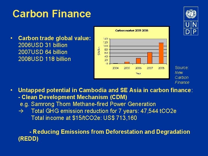 Carbon Finance • Carbon trade global value: 2006 USD 31 billion 2007 USD 64