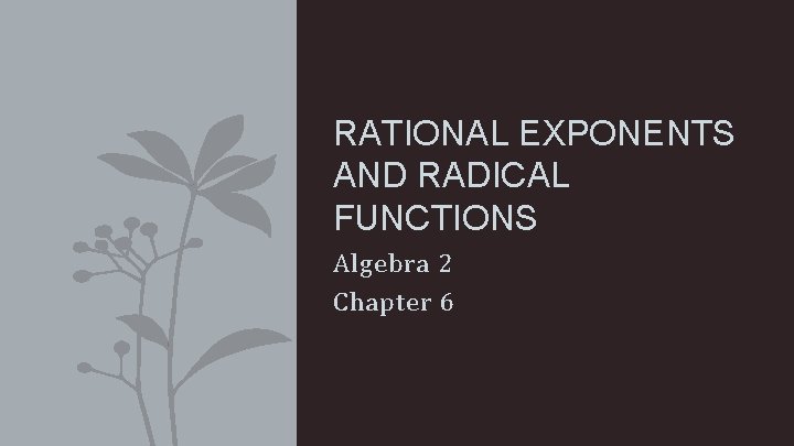 RATIONAL EXPONENTS AND RADICAL FUNCTIONS Algebra 2 Chapter 6 