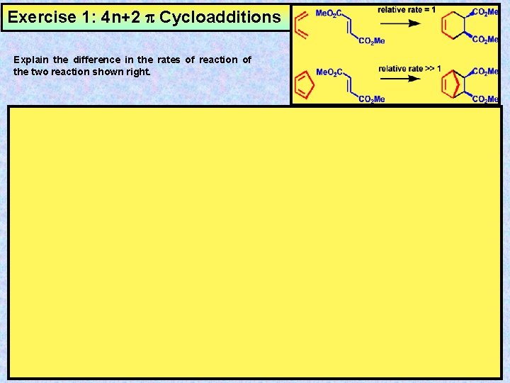 Exercise 1: 4 n+2 Cycloadditions Explain the difference in the rates of reaction of
