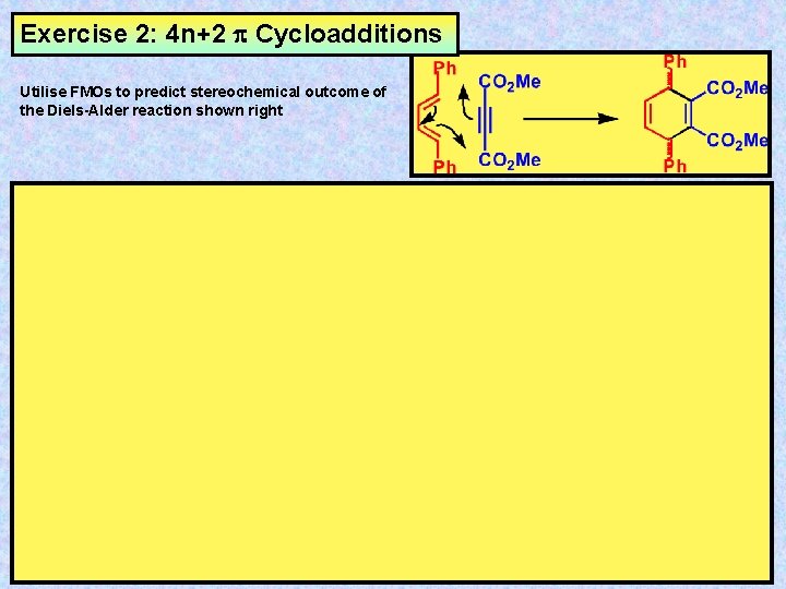 Exercise 2: 4 n+2 Cycloadditions Utilise FMOs to predict stereochemical outcome of the Diels-Alder