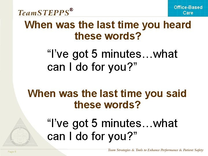 Office-Based Care ® When was the last time you heard these words? “I’ve got