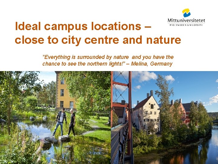 Ideal campus locations – close to city centre and nature ”Everything is surrounded by