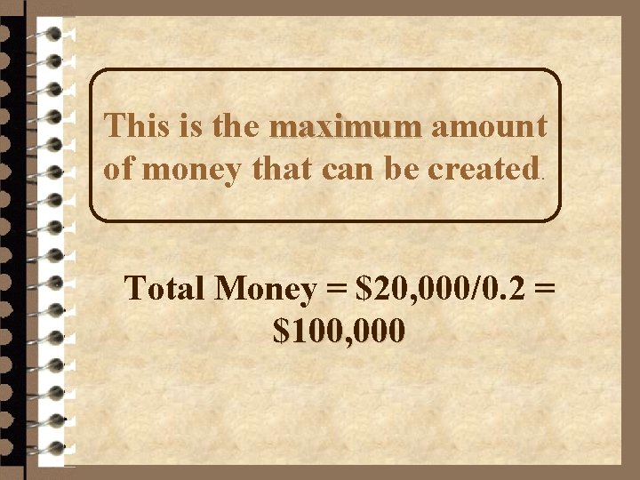 This is the maximum amount of money that can be created. Total Money =