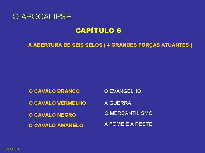 O APOCALIPSE CAPÍTULO 6 A ABERTURA DE SEIS SELOS ( 4 GRANDES FORÇAS ATUANTES