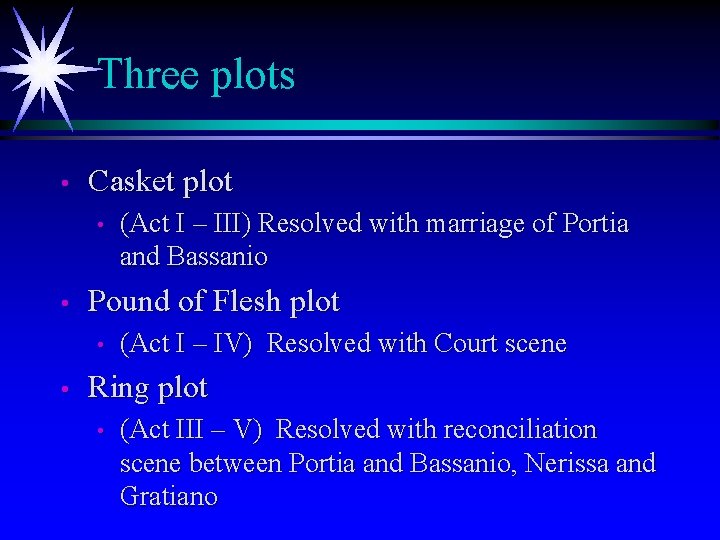 Three plots • Casket plot • • Pound of Flesh plot • • (Act