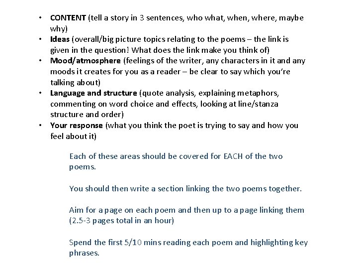  • CONTENT (tell a story in 3 sentences, who what, when, where, maybe