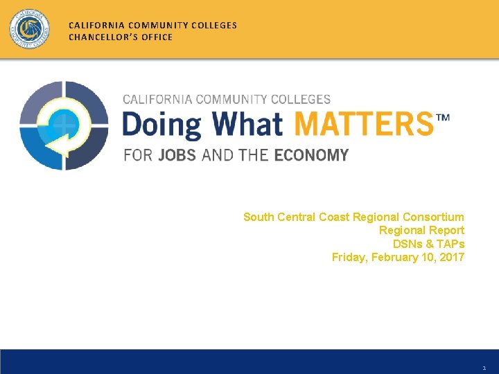 CALIFORNIA COMMUNITY COLLEGES CHANCELLOR’S OFFICE South Central Coast Regional Consortium Regional Report DSNs &