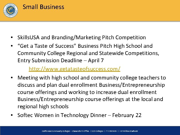 Small Business • Skills. USA and Branding/Marketing Pitch Competition • “Get a Taste of