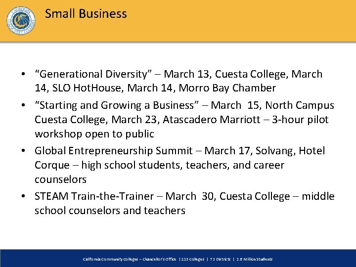 Small Business • “Generational Diversity” – March 13, Cuesta College, March 14, SLO Hot.