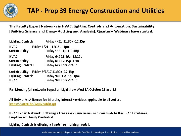 TAP - Prop 39 Energy Construction and Utilities The Faculty Expert Networks in HVAC,