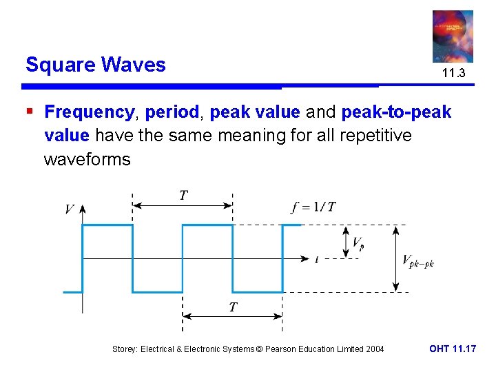 Square Waves 11. 3 § Frequency, period, peak value and peak-to-peak value have the