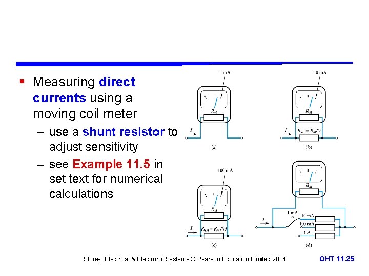 § Measuring direct currents using a moving coil meter – use a shunt resistor
