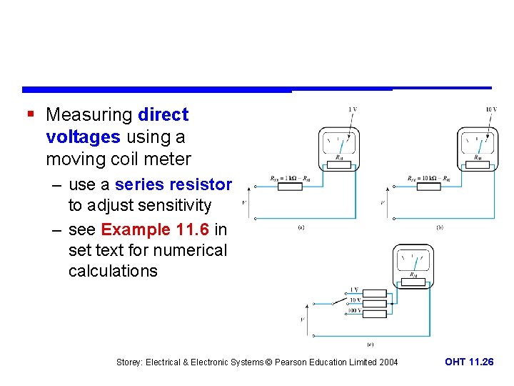 § Measuring direct voltages using a moving coil meter – use a series resistor