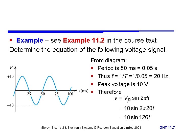 § Example – see Example 11. 2 in the course text Determine the equation