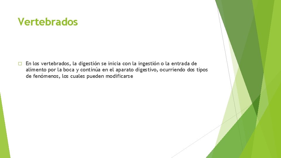 Vertebrados � En los vertebrados, la digestión se inicia con la ingestión o la