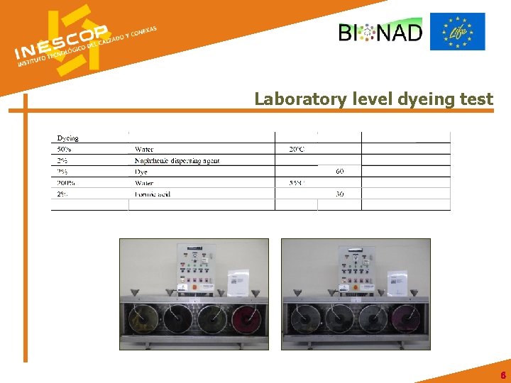 Laboratory level dyeing test 6 