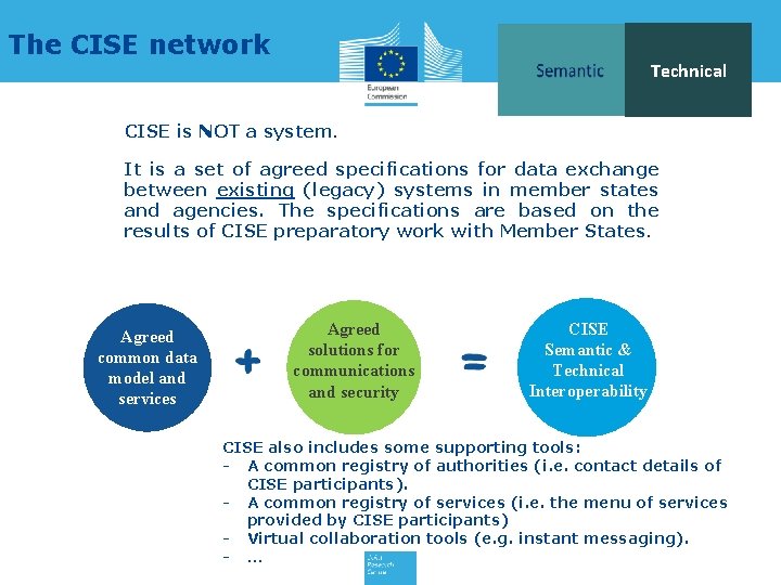 The CISE network Technical CISE is NOT a system. It is a set of