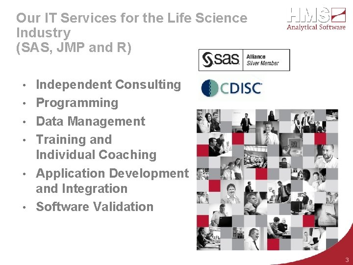 Our IT Services for the Life Science Industry (SAS, JMP and R) • •