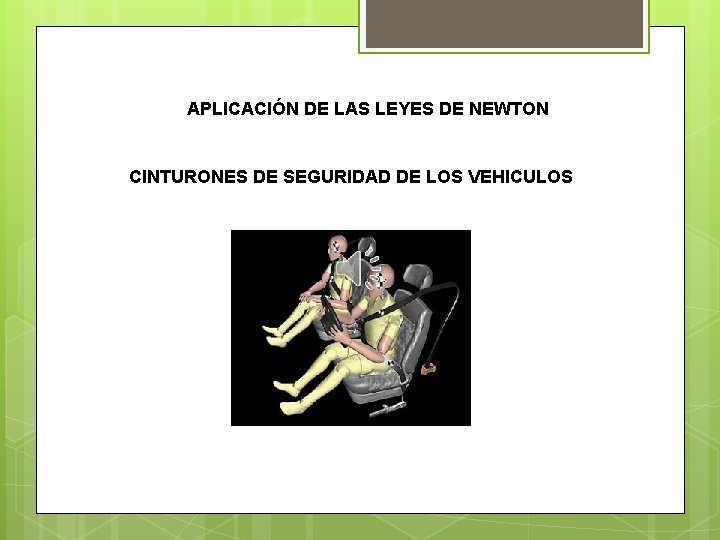 APLICACIÓN DE LAS LEYES DE NEWTON CINTURONES DE SEGURIDAD DE LOS VEHICULOS 