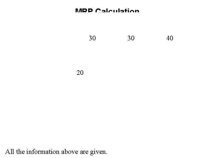 MRP Calculation 30 1 WK 30 40 20 L 4 L All the information