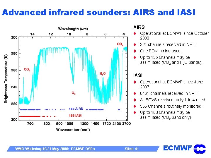 Advanced infrared sounders: AIRS and IASI AIRS t Operational at ECMWF since October 2003.