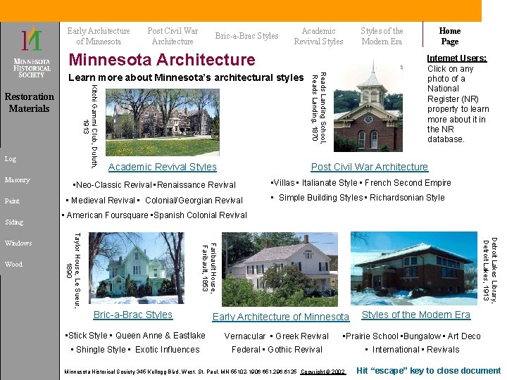 Early Architecture of Minnesota Post Civil War Architecture Bric-a-Brac Styles Academic Revival Styles Minnesota Early Architecture of Minnesota Post Civil War Architecture Bric-a-Brac Styles Academic Revival Styles Minnesota