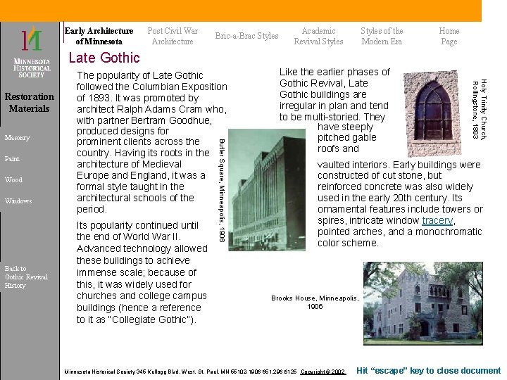 Early Architecture of Minnesota Post Civil War Architecture Bric-a-Brac Styles Academic Revival Styles of Early Architecture of Minnesota Post Civil War Architecture Bric-a-Brac Styles Academic Revival Styles of