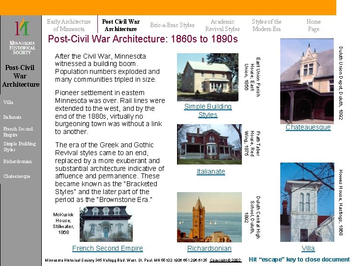 Early Architecture of Minnesota Post Civil War Architecture Bric-a-Brac Styles Academic Revival Styles of Early Architecture of Minnesota Post Civil War Architecture Bric-a-Brac Styles Academic Revival Styles of