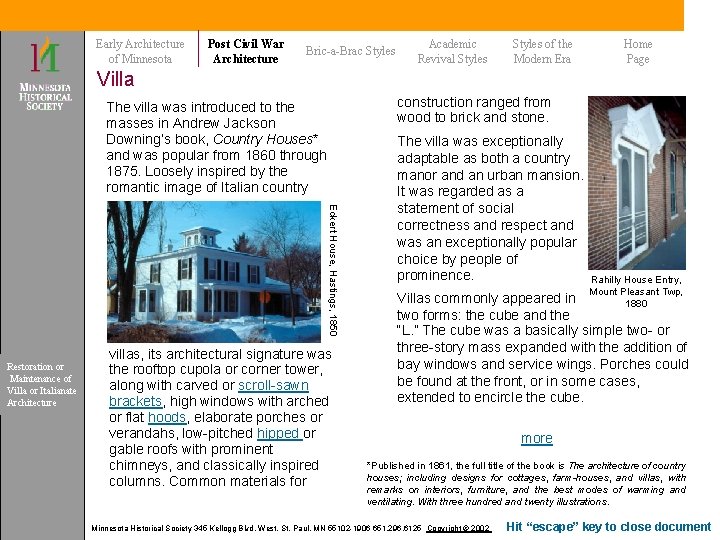 Early Architecture of Minnesota Post Civil War Architecture Bric-a-Brac Styles Academic Revival Styles of Early Architecture of Minnesota Post Civil War Architecture Bric-a-Brac Styles Academic Revival Styles of