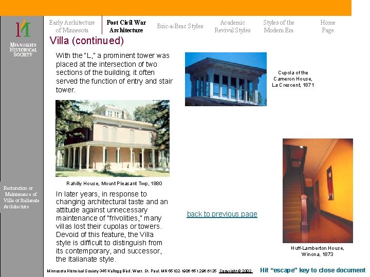 Early Architecture of Minnesota Post Civil War Architecture Bric-a-Brac Styles Academic Revival Styles of Early Architecture of Minnesota Post Civil War Architecture Bric-a-Brac Styles Academic Revival Styles of