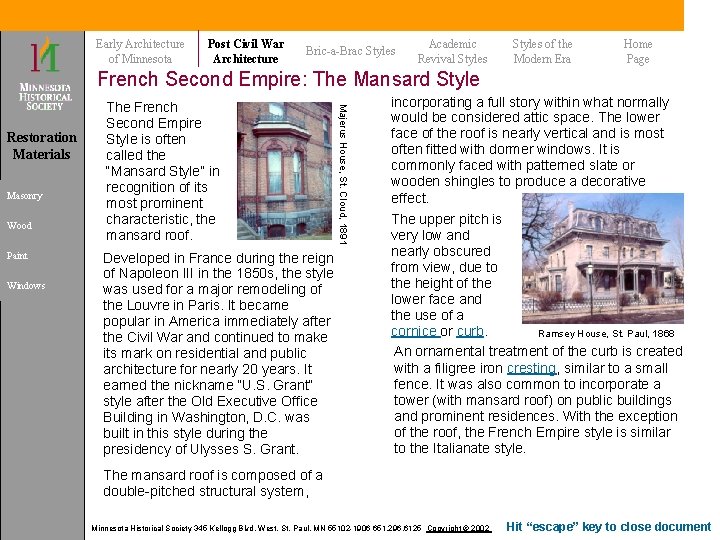 Early Architecture of Minnesota Post Civil War Architecture Bric-a-Brac Styles Academic Revival Styles of Early Architecture of Minnesota Post Civil War Architecture Bric-a-Brac Styles Academic Revival Styles of