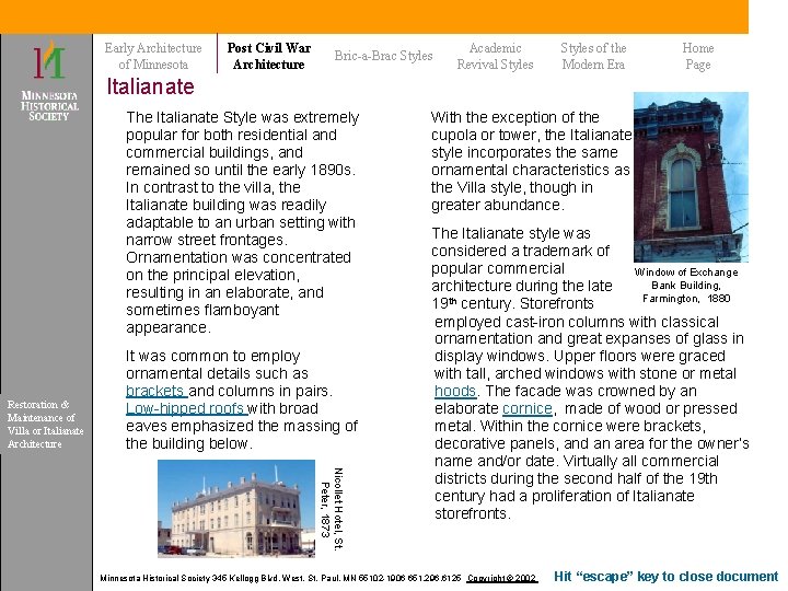 Early Architecture of Minnesota Post Civil War Architecture Bric-a-Brac Styles Academic Revival Styles of Early Architecture of Minnesota Post Civil War Architecture Bric-a-Brac Styles Academic Revival Styles of