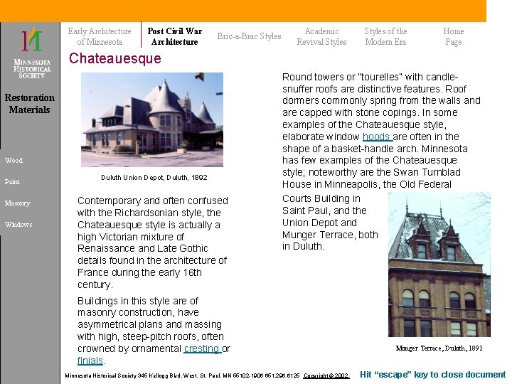 Early Architecture of Minnesota Post Civil War Architecture Bric-a-Brac Styles Academic Revival Styles of Early Architecture of Minnesota Post Civil War Architecture Bric-a-Brac Styles Academic Revival Styles of