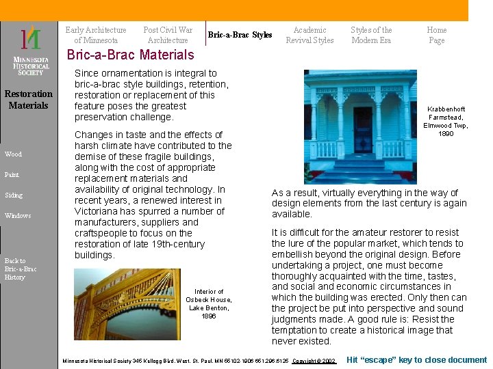 Early Architecture of Minnesota Post Civil War Architecture Bric-a-Brac Styles Academic Revival Styles of Early Architecture of Minnesota Post Civil War Architecture Bric-a-Brac Styles Academic Revival Styles of