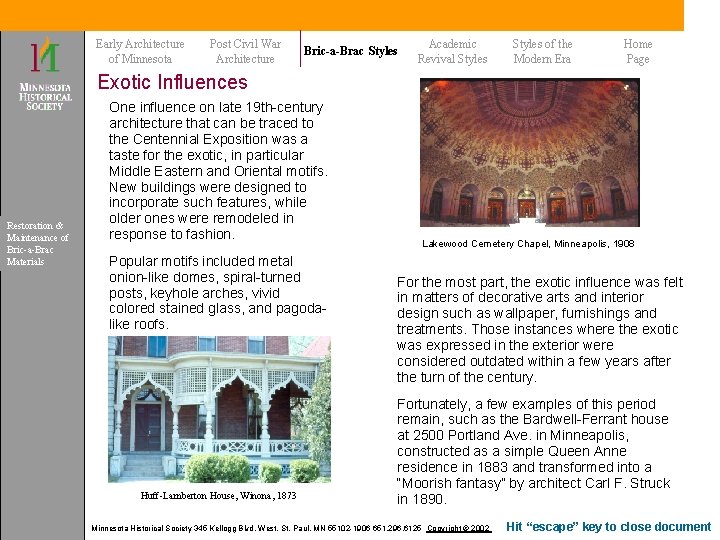 Early Architecture of Minnesota Post Civil War Architecture Bric-a-Brac Styles Academic Revival Styles of Early Architecture of Minnesota Post Civil War Architecture Bric-a-Brac Styles Academic Revival Styles of
