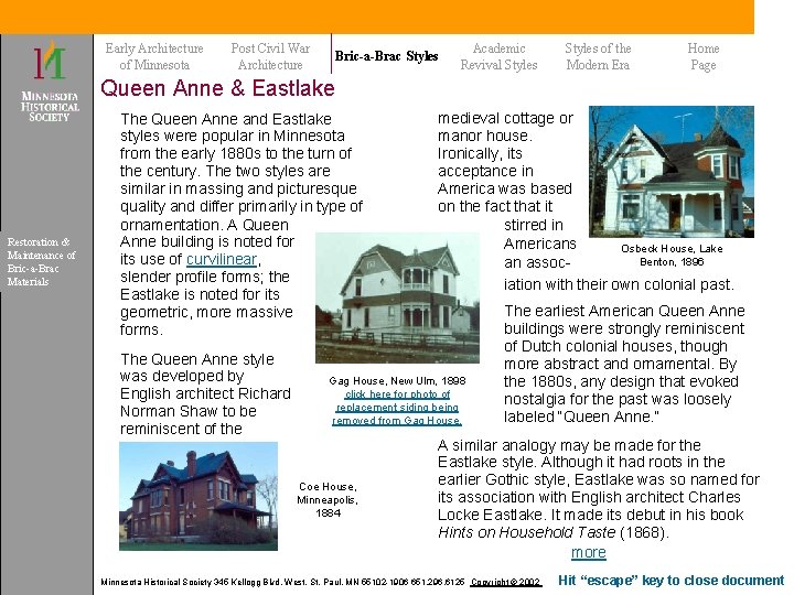 Early Architecture of Minnesota Post Civil War Architecture Bric-a-Brac Styles Academic Revival Styles of Early Architecture of Minnesota Post Civil War Architecture Bric-a-Brac Styles Academic Revival Styles of