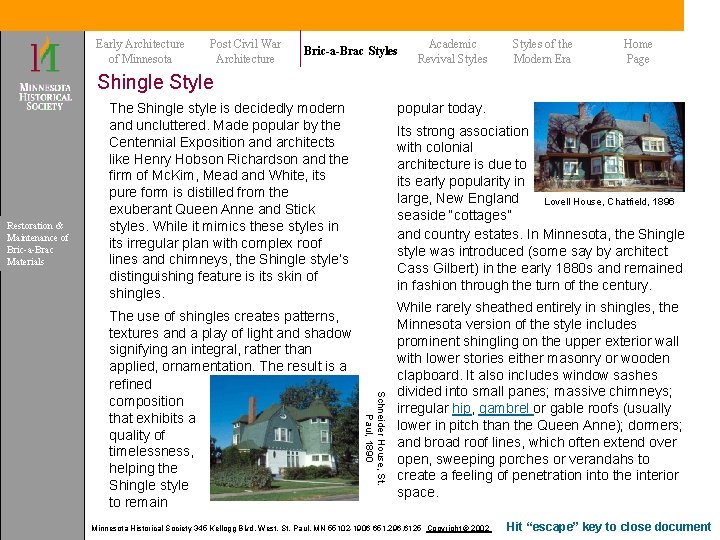 Early Architecture of Minnesota Post Civil War Architecture Bric-a-Brac Styles Academic Revival Styles of Early Architecture of Minnesota Post Civil War Architecture Bric-a-Brac Styles Academic Revival Styles of