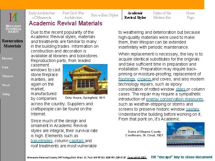 Early Architecture of Minnesota Post Civil War Architecture Bric-a-Brac Styles Academic Revival Styles of Early Architecture of Minnesota Post Civil War Architecture Bric-a-Brac Styles Academic Revival Styles of